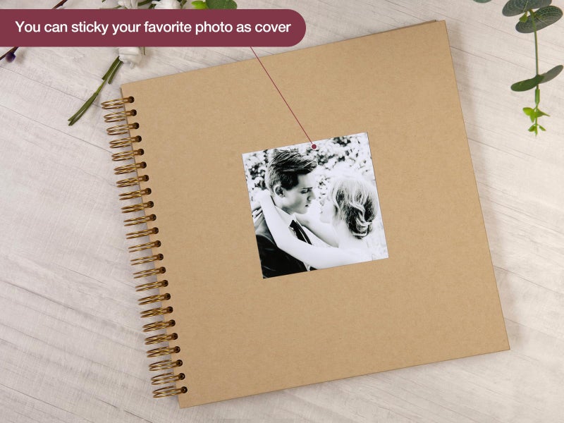 potricher 12 x 12 Inch Large DIY Scrapbook Photo Album 80 Pages Thick Kraft Blank Yellow Paper Memory Book for Wedding and Anniversary Family (Yellow, 12 Inch) - Image 2